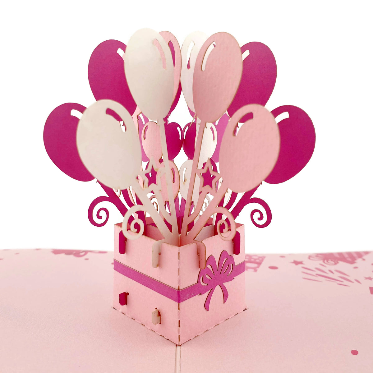 Pink Birthday Balloons Pop Up Card