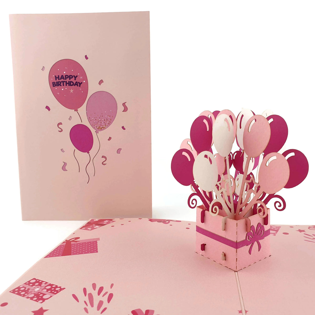Pink Birthday Balloons Pop Up Card