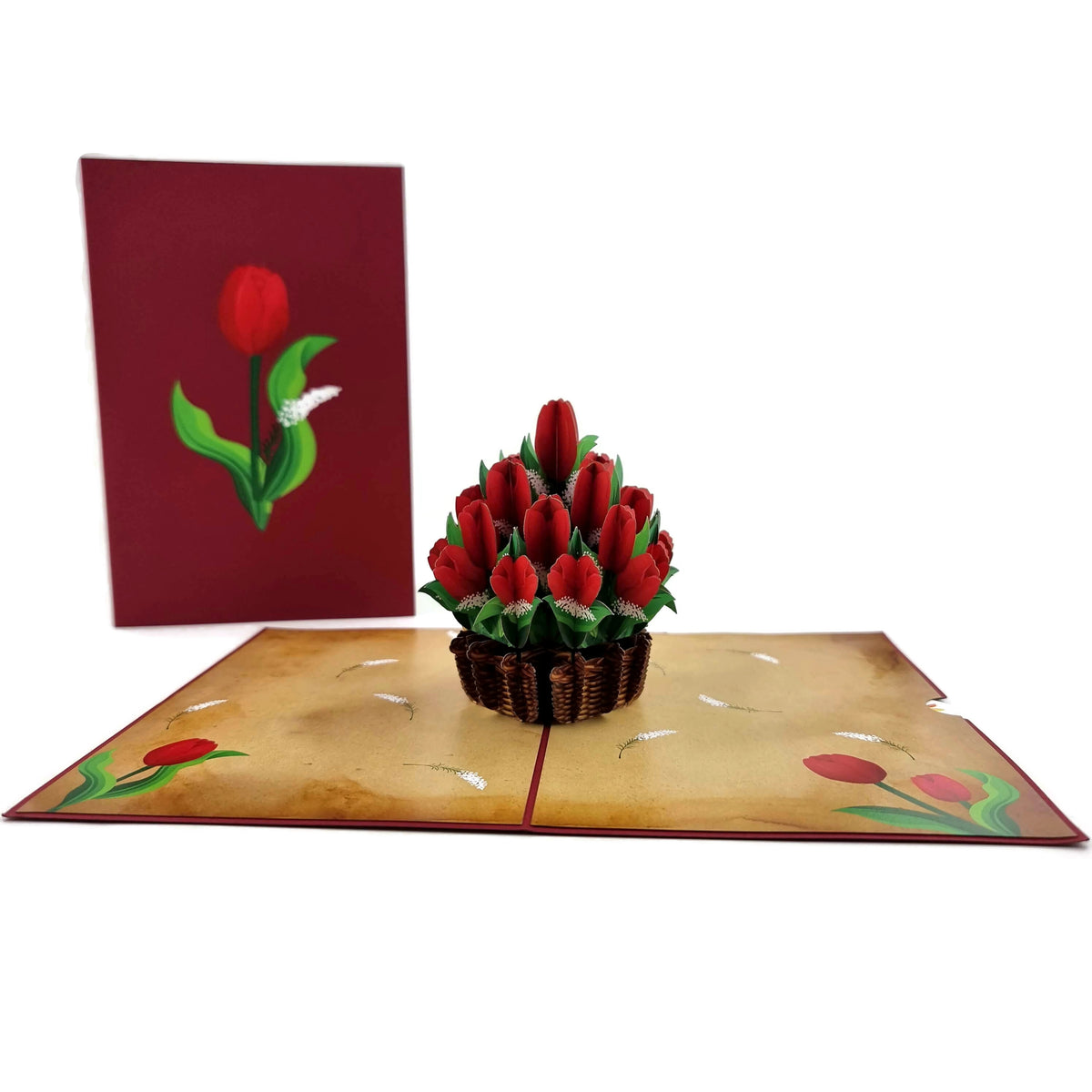 Red Tulip Basket Pop Up Card