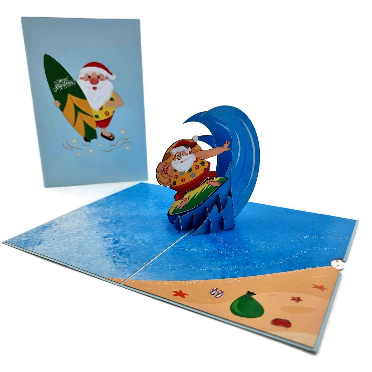 Surfing Santa Pop Up Card